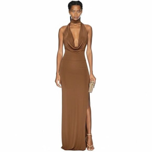 Aya Muse Dresses & Skirts - New Aya Muse Edo Halterneck Draped Maxi Dress XS Medium Brown